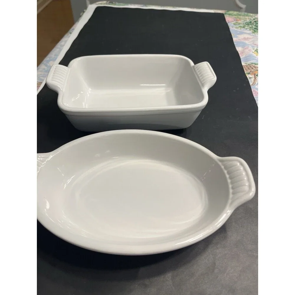 LE CREUSET Stoneware Rectangular & Oval Baking Dish Cotton White New